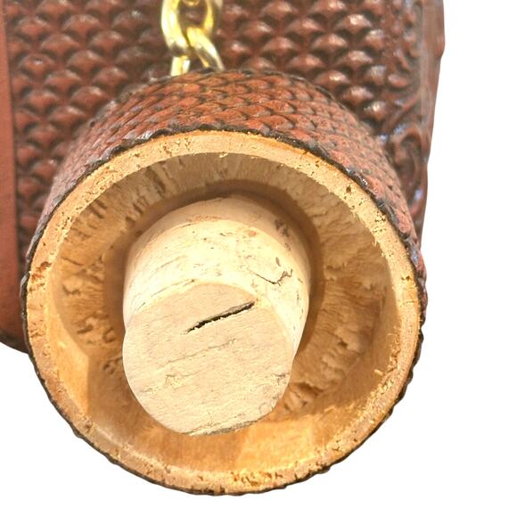 Tool Embossed Leather Wrapped Vintage Spirits Amber Bottle Decanter Cork Stopper - Picture 5 of 7